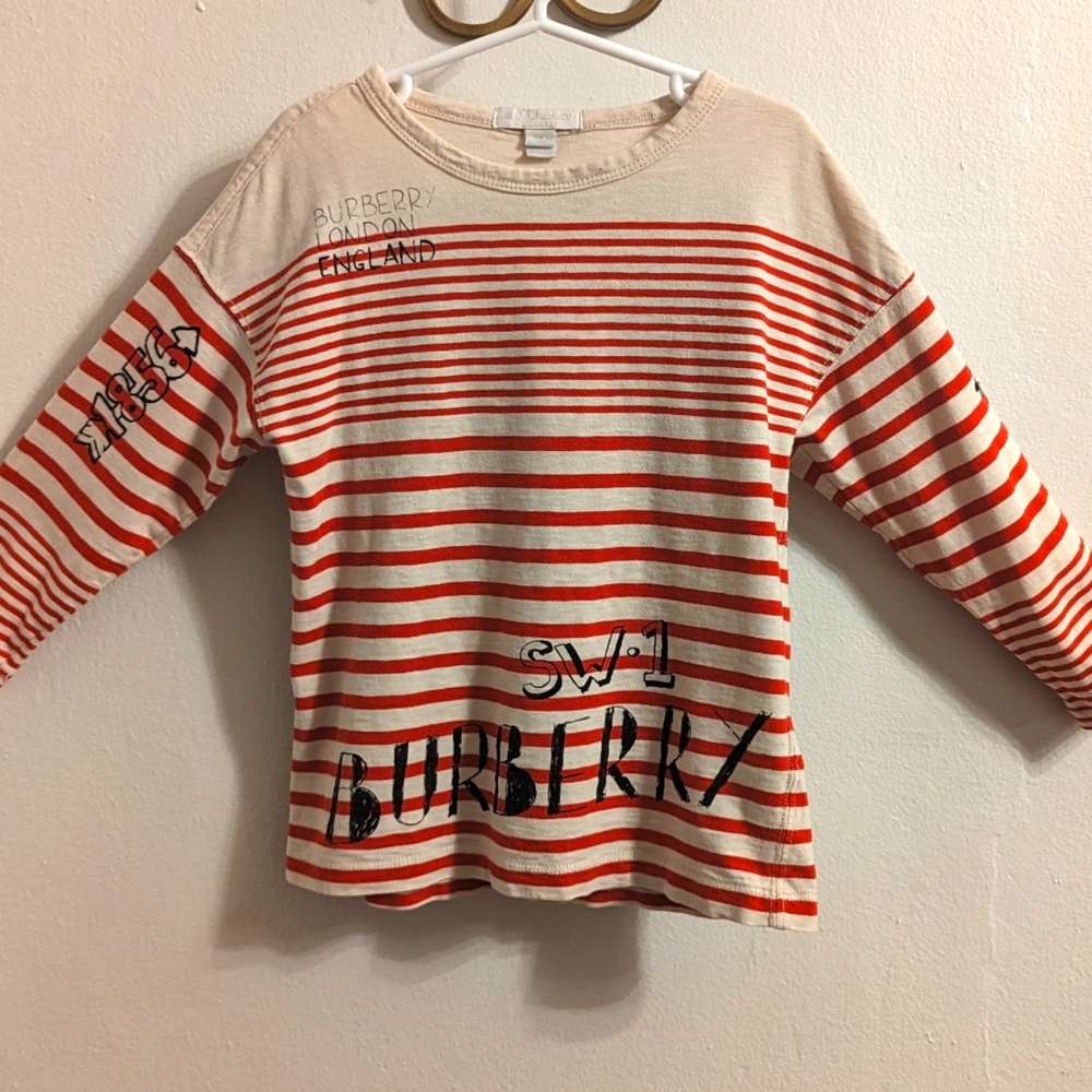 Burberry Stripe & Scribble Shirt, Size 5 Years. Color Multi.